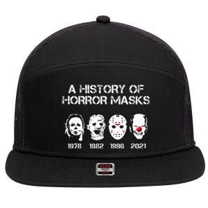 A History Of Horror Masks Halloween Funny Costume AntiBiden 7 Panel Mesh Trucker Snapback Hat