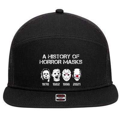A History Of Horror Masks Halloween Funny Costume AntiBiden 7 Panel Mesh Trucker Snapback Hat