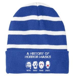 A History Of Horror Masks Halloween Funny Costume AntiBiden Striped Beanie with Solid Band