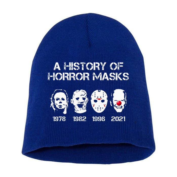 A History Of Horror Masks Halloween Funny Costume AntiBiden Short Acrylic Beanie