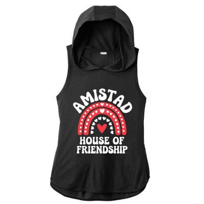 Amistad House Of Friendship Boho Heart Rainbow Ladies PosiCharge Tri-Blend Wicking Draft Hoodie Tank