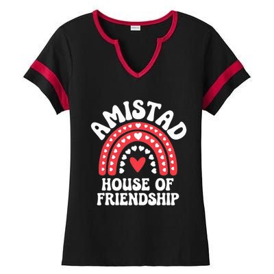 Amistad House Of Friendship Boho Heart Rainbow Ladies Halftime Notch Neck Tee