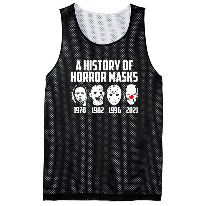 A History Of Horror Masks Halloween Funny Costume Anti Biden Mesh Reversible Basketball Jersey Tank