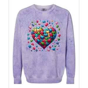 Autism Heart Of Puzzle Pieces Love Acceptance Awareness Funny Gift Colorblast Crewneck Sweatshirt