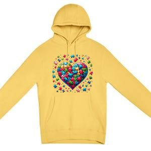 Autism Heart Of Puzzle Pieces Love Acceptance Awareness Funny Gift Premium Pullover Hoodie