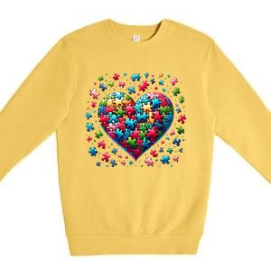 Autism Heart Of Puzzle Pieces Love Acceptance Awareness Funny Gift Premium Crewneck Sweatshirt