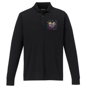 Autism Heart Of Puzzle Pieces Love Acceptance Awareness Funny Gift Performance Long Sleeve Polo