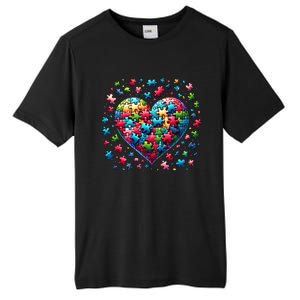 Autism Heart Of Puzzle Pieces Love Acceptance Awareness Funny Gift Tall Fusion ChromaSoft Performance T-Shirt