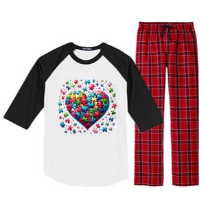 Autism Heart Of Puzzle Pieces Love Acceptance Awareness Funny Gift Raglan Sleeve Pajama Set