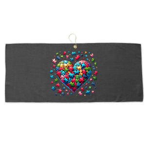 Autism Heart Of Puzzle Pieces Love Acceptance Awareness Funny Gift Large Microfiber Waffle Golf Towel