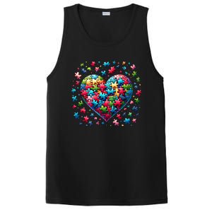 Autism Heart Of Puzzle Pieces Love Acceptance Awareness Funny Gift PosiCharge Competitor Tank