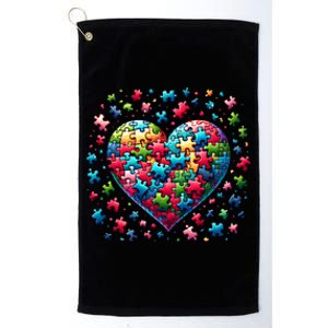 Autism Heart Of Puzzle Pieces Love Acceptance Awareness Funny Gift Platinum Collection Golf Towel