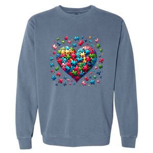 Autism Heart Of Puzzle Pieces Love Acceptance Awareness Funny Gift Garment-Dyed Sweatshirt