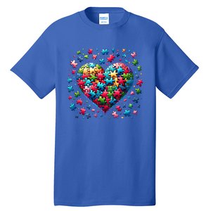 Autism Heart Of Puzzle Pieces Love Acceptance Awareness Funny Gift Tall T-Shirt