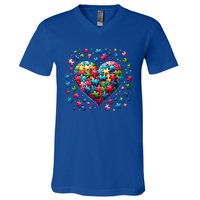 Autism Heart Of Puzzle Pieces Love Acceptance Awareness Funny Gift V-Neck T-Shirt