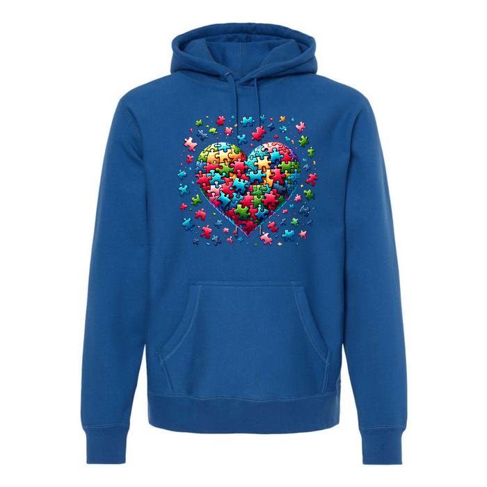 Autism Heart Of Puzzle Pieces Love Acceptance Awareness Funny Gift Premium Hoodie