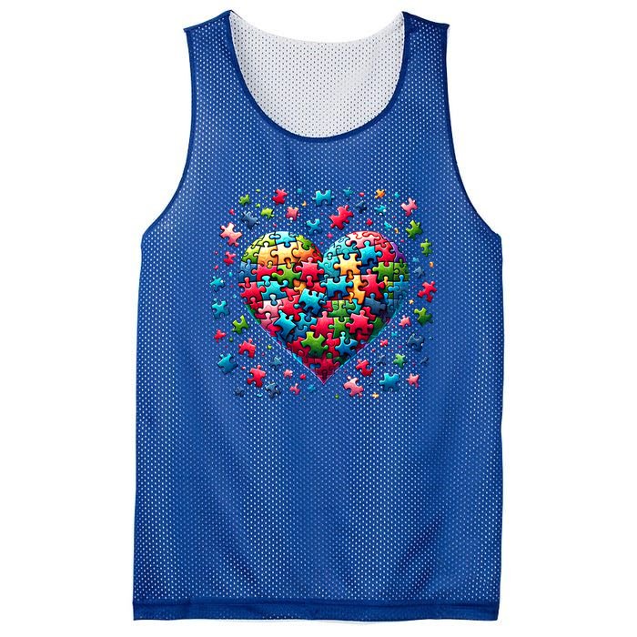 Autism Heart Of Puzzle Pieces Love Acceptance Awareness Funny Gift Mesh Reversible Basketball Jersey Tank