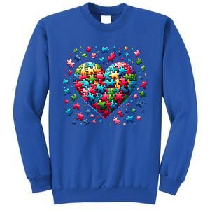 Autism Heart Of Puzzle Pieces Love Acceptance Awareness Funny Gift Tall Sweatshirt