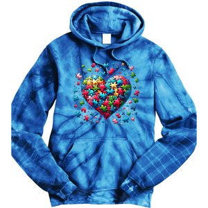 Autism Heart Of Puzzle Pieces Love Acceptance Awareness Funny Gift Tie Dye Hoodie