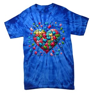 Autism Heart Of Puzzle Pieces Love Acceptance Awareness Funny Gift Tie-Dye T-Shirt