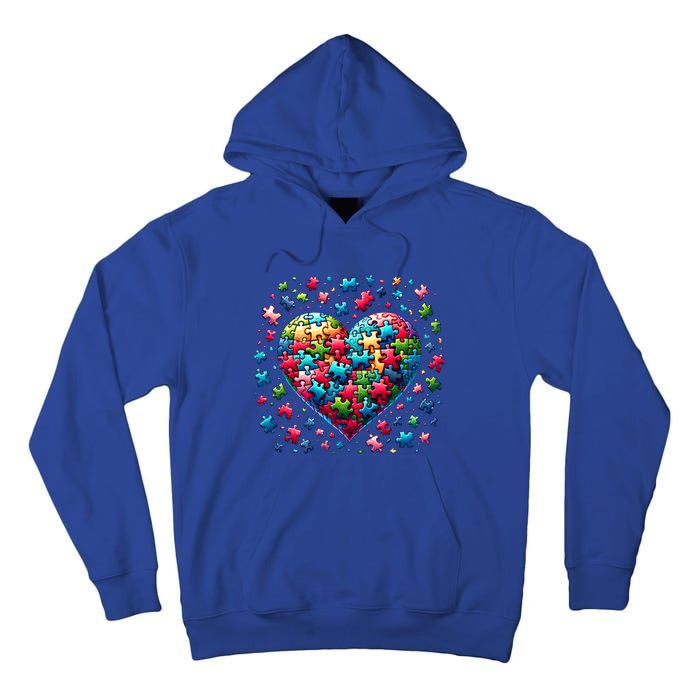 Autism Heart Of Puzzle Pieces Love Acceptance Awareness Funny Gift Tall Hoodie