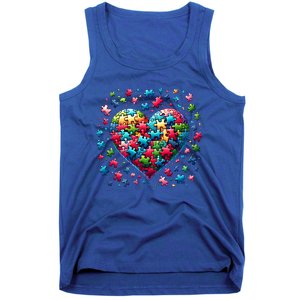 Autism Heart Of Puzzle Pieces Love Acceptance Awareness Funny Gift Tank Top