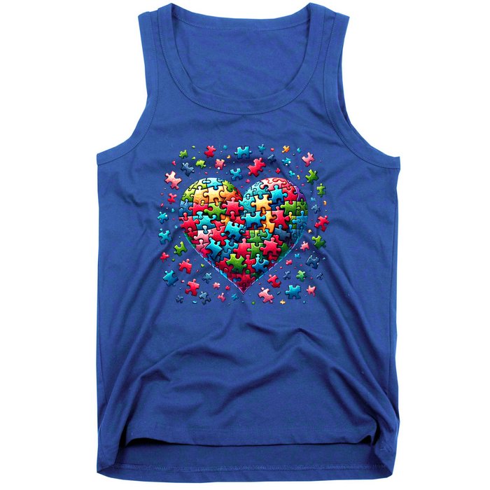 Autism Heart Of Puzzle Pieces Love Acceptance Awareness Funny Gift Tank Top