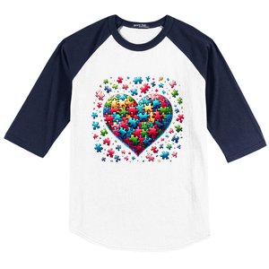 Autism Heart Of Puzzle Pieces Love Acceptance Awareness Funny Gift Baseball Sleeve Shirt