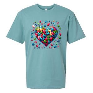 Autism Heart Of Puzzle Pieces Love Acceptance Awareness Funny Gift Sueded Cloud Jersey T-Shirt