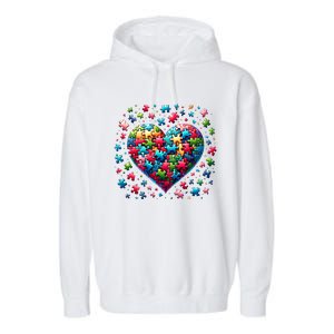 Autism Heart Of Puzzle Pieces Love Acceptance Awareness Funny Gift Garment-Dyed Fleece Hoodie