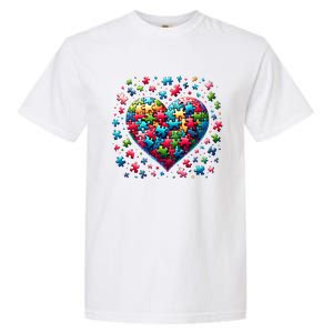 Autism Heart Of Puzzle Pieces Love Acceptance Awareness Funny Gift Garment-Dyed Heavyweight T-Shirt