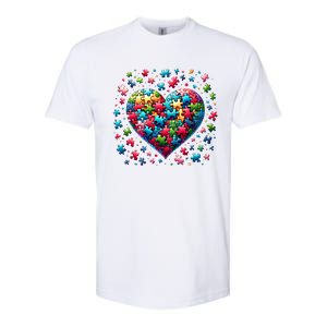 Autism Heart Of Puzzle Pieces Love Acceptance Awareness Funny Gift Softstyle CVC T-Shirt