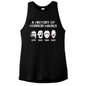 A History Of Horror Masks Halloween Funny Costume Anti Biden Ladies PosiCharge Tri-Blend Wicking Tank