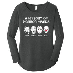 A History Of Horror Masks Halloween Funny Costume Anti Biden Women's Perfect Tri Tunic Long Sleeve Shirt