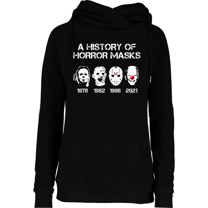 A History Of Horror Masks Halloween Funny Costume Anti Biden Womens Funnel Neck Pullover Hood