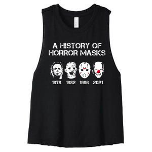 A History Of Horror Masks Halloween Funny Costume Anti Biden Women's Racerback Cropped Tank