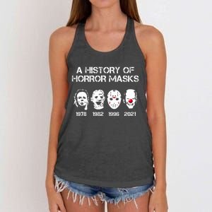 A History Of Horror Masks Halloween Funny Costume Anti Biden Women's Knotted Racerback Tank