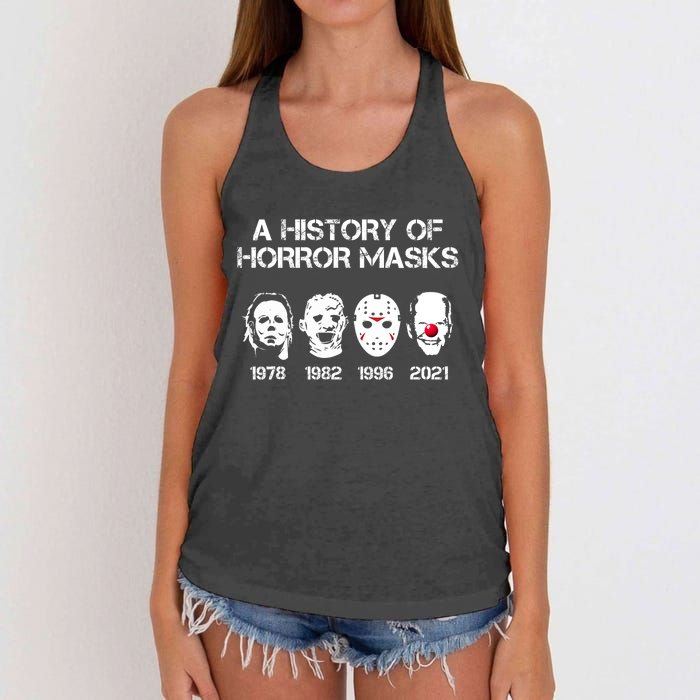 A History Of Horror Masks Halloween Funny Costume Anti Biden Women's Knotted Racerback Tank