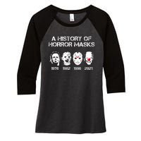 A History Of Horror Masks Halloween Funny Costume Anti Biden Women's Tri-Blend 3/4-Sleeve Raglan Shirt