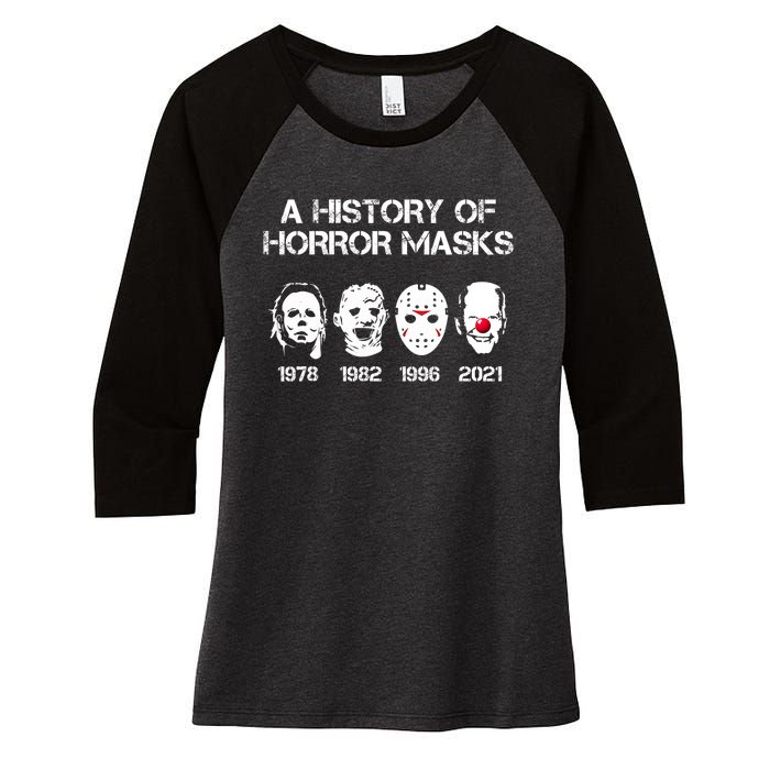 A History Of Horror Masks Halloween Funny Costume Anti Biden Women's Tri-Blend 3/4-Sleeve Raglan Shirt