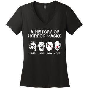 A History Of Horror Masks Halloween Funny Costume Anti Biden Women's V-Neck T-Shirt