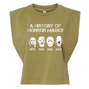 A History Of Horror Masks Halloween Funny Costume Anti Biden Garment-Dyed Women's Muscle Tee