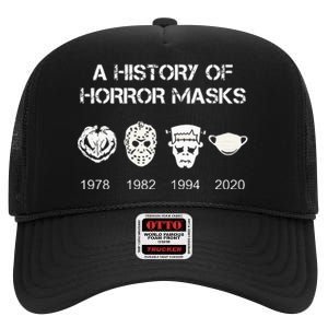 A History Of Horror Masks Halloween & Movie Gift High Crown Mesh Back Trucker Hat