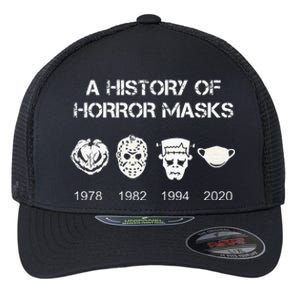 A History Of Horror Masks Halloween & Movie Gift Flexfit Unipanel Trucker Cap