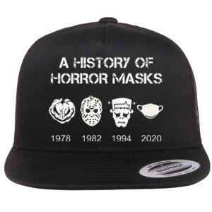 A History Of Horror Masks Halloween & Movie Gift Flat Bill Trucker Hat