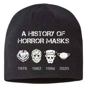 A History Of Horror Masks Halloween & Movie Gift Sustainable Beanie