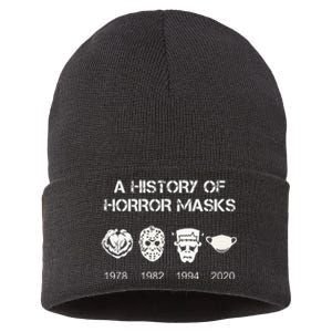 A History Of Horror Masks Halloween & Movie Gift Sustainable Knit Beanie