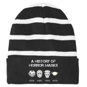 A History Of Horror Masks Halloween & Movie Gift Striped Beanie with Solid Band