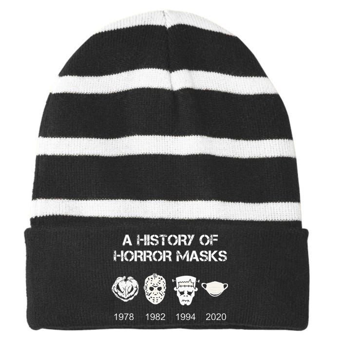 A History Of Horror Masks Halloween & Movie Gift Striped Beanie with Solid Band