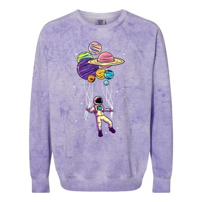 Astronaut Holding Planet Balloons STEM Kids Colorblast Crewneck Sweatshirt